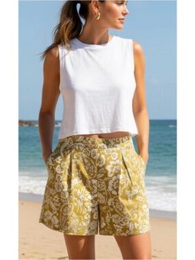 Anthropologie Maeve Yellow Floral Pleated Shorts